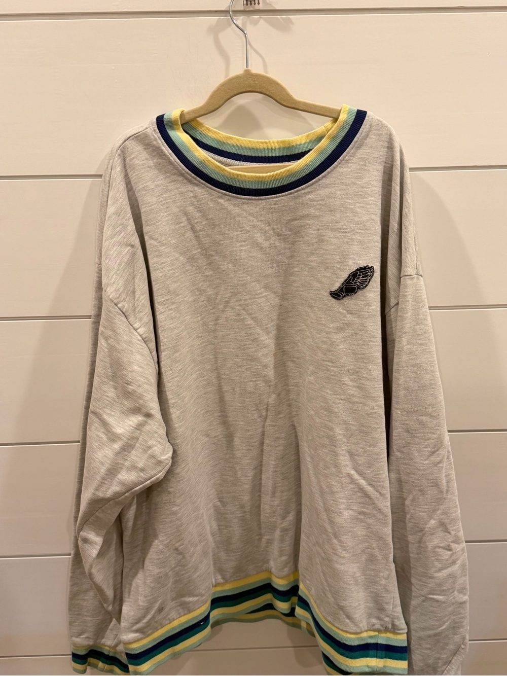 Urban Outfitters Light Gray Crewneck Sweatshirt with Navy & Yellow Trim